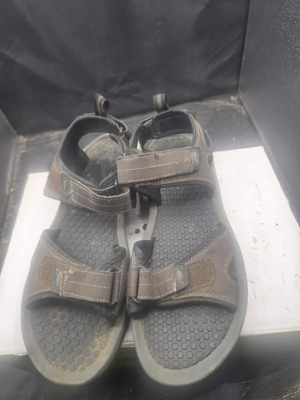 Khombu Brown and Black Men's Adjustable Strap Sandals